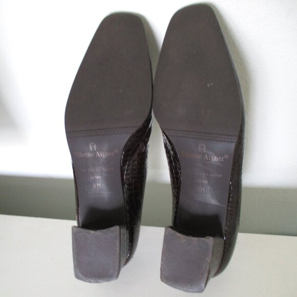 Etienne Aigner Womens Brown Snake Patent Leather Loafer w/1.5" Block Heel - 8M - Picture 9 of 9